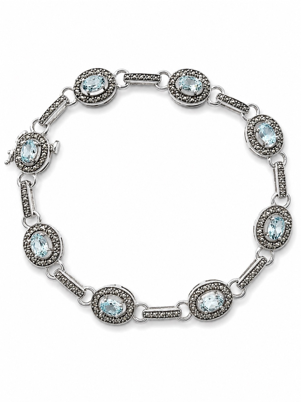 ✨ Vintage-Style 925 Sterling Silver Aquamarine Bracelet – 7” ✨